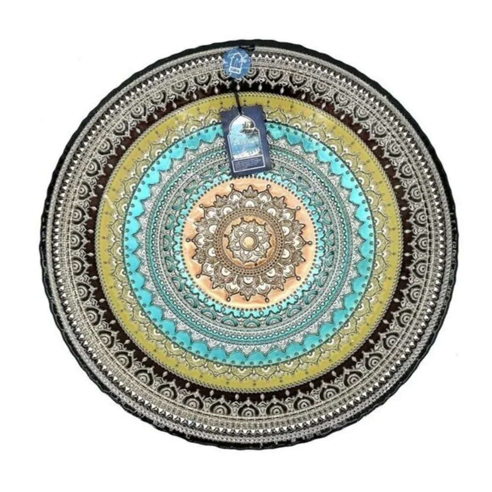 Turkish Glass Round Bowl Dinner Display Multi Color Oriental Lace 16” W XL